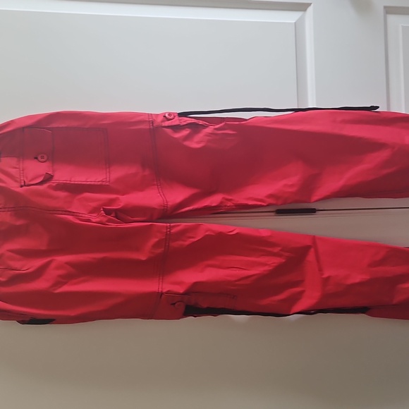 unisex sz l vintage ufo parachute cargo pockets pants red w/ black flames - Picture 5 of 6